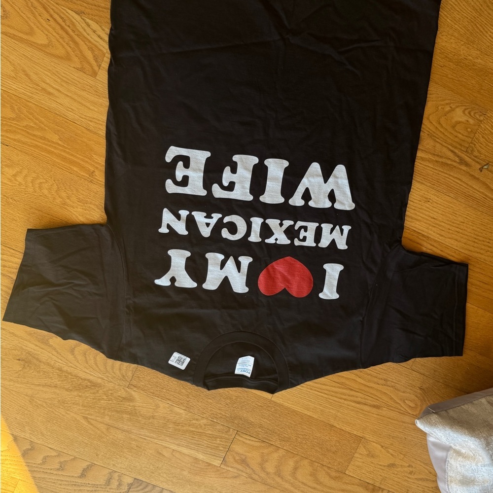 Black Graphic T-Shirt with White and Red Print